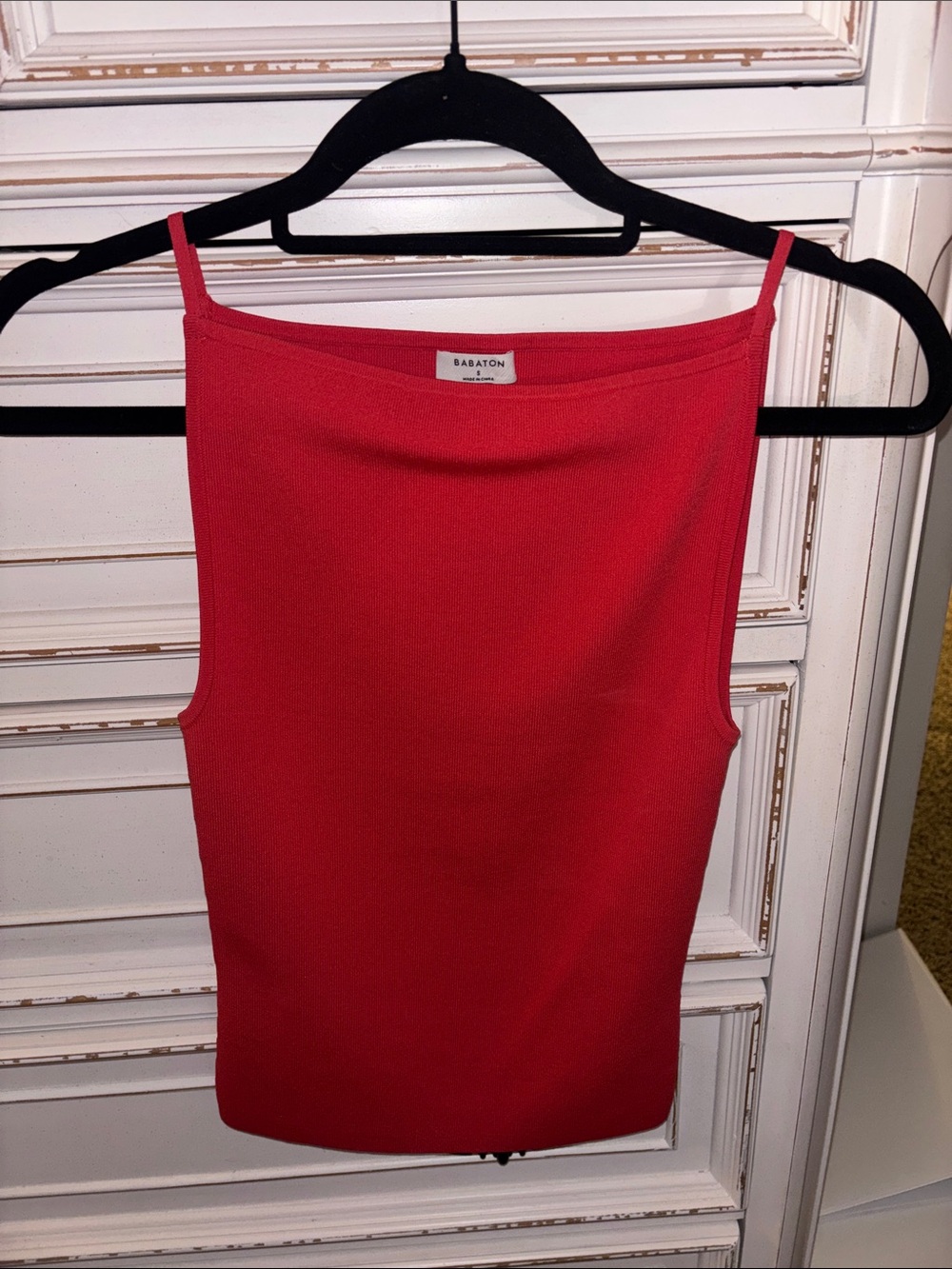 Aritzia Babaton Red Square-Neck Knit Tank Top